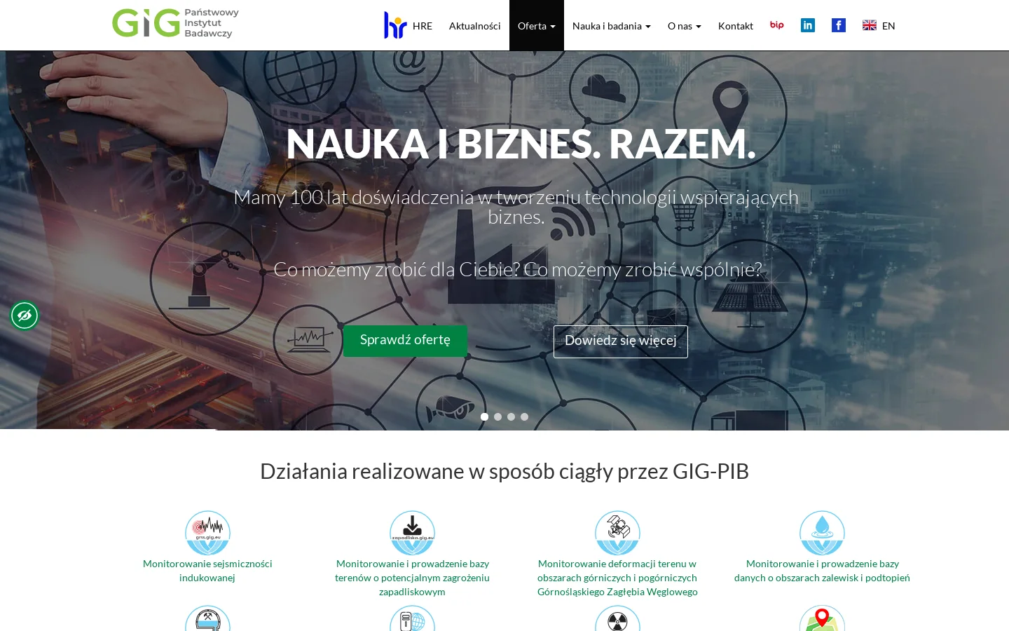 Główny Instytut Górnictwa - Państwowy Instytut Badawczy (GIG-PIB) 首页截图