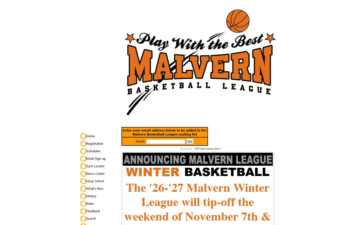 Malvern Basketball League 首页截图