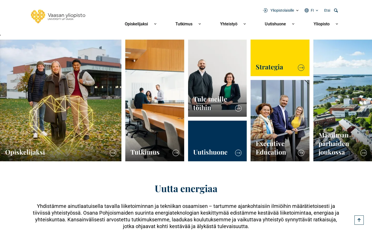 Vaasan yliopisto 首页截图