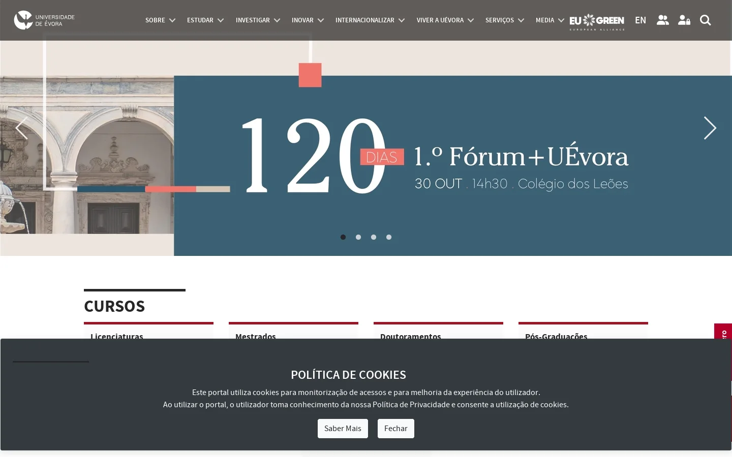Universidade de Évora 首页截图