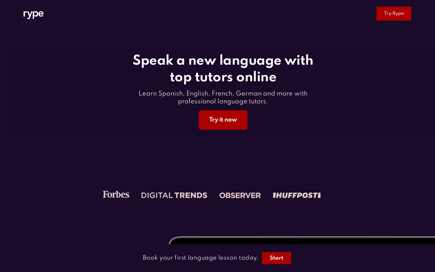 Learn Spanish, French, German, Italian Online | Rype 首页截图