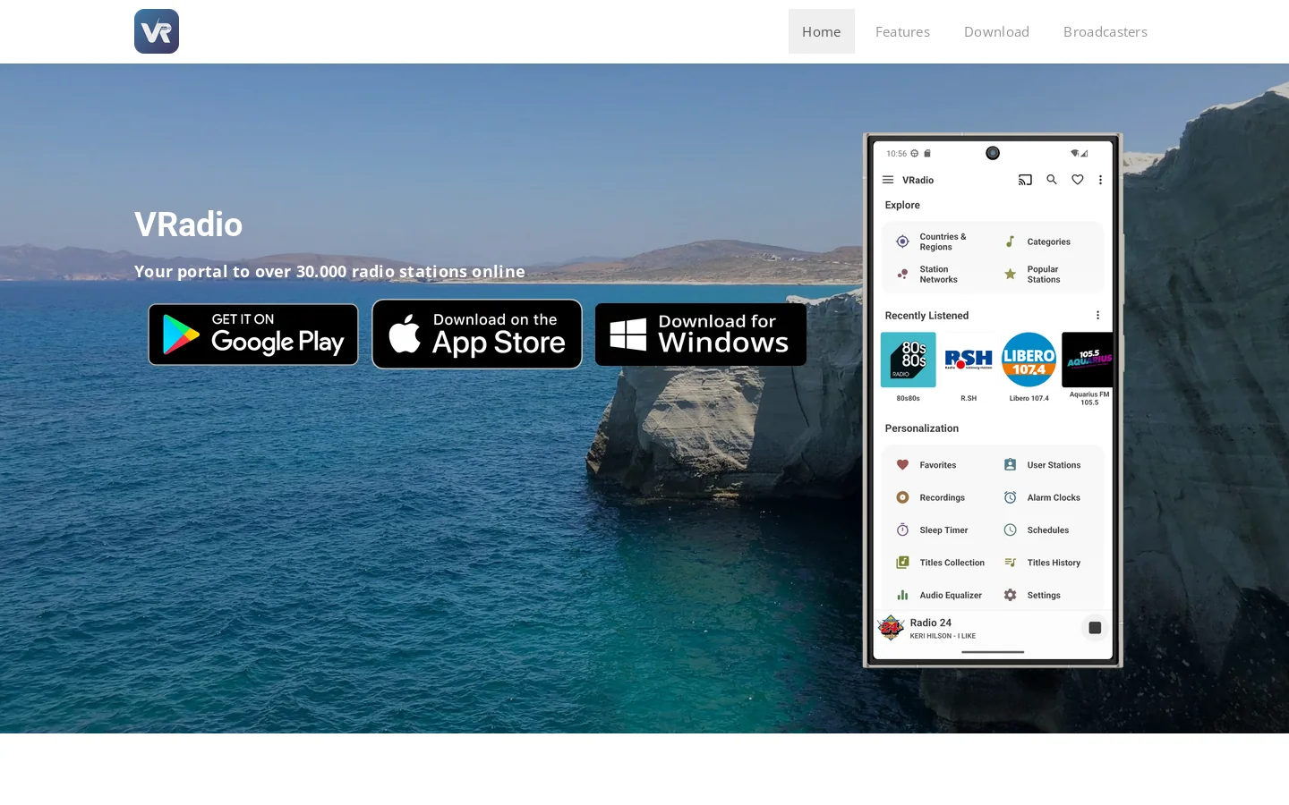 VRadio - Online Radio Player 首页截图