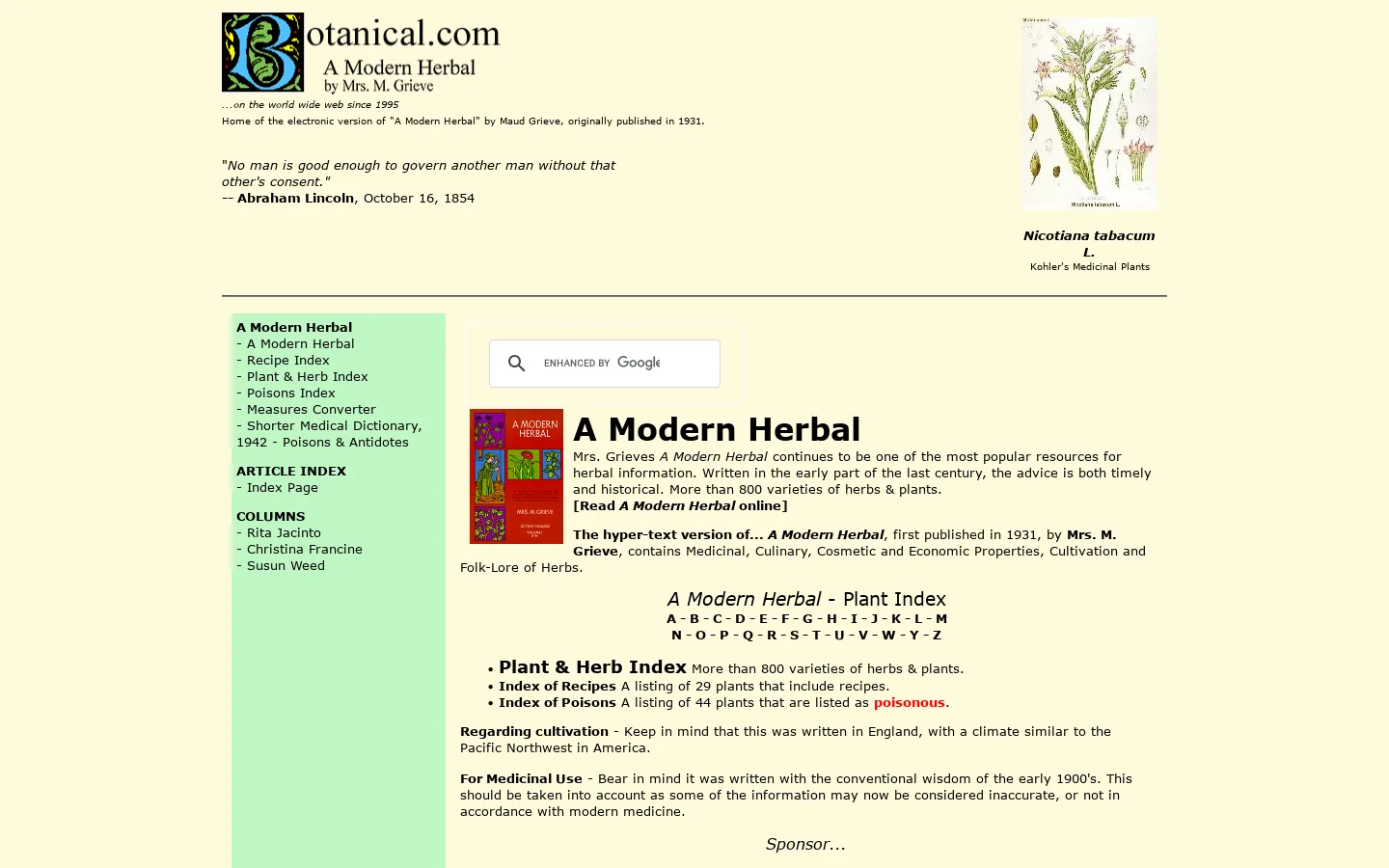 Botanical.com 首页截图