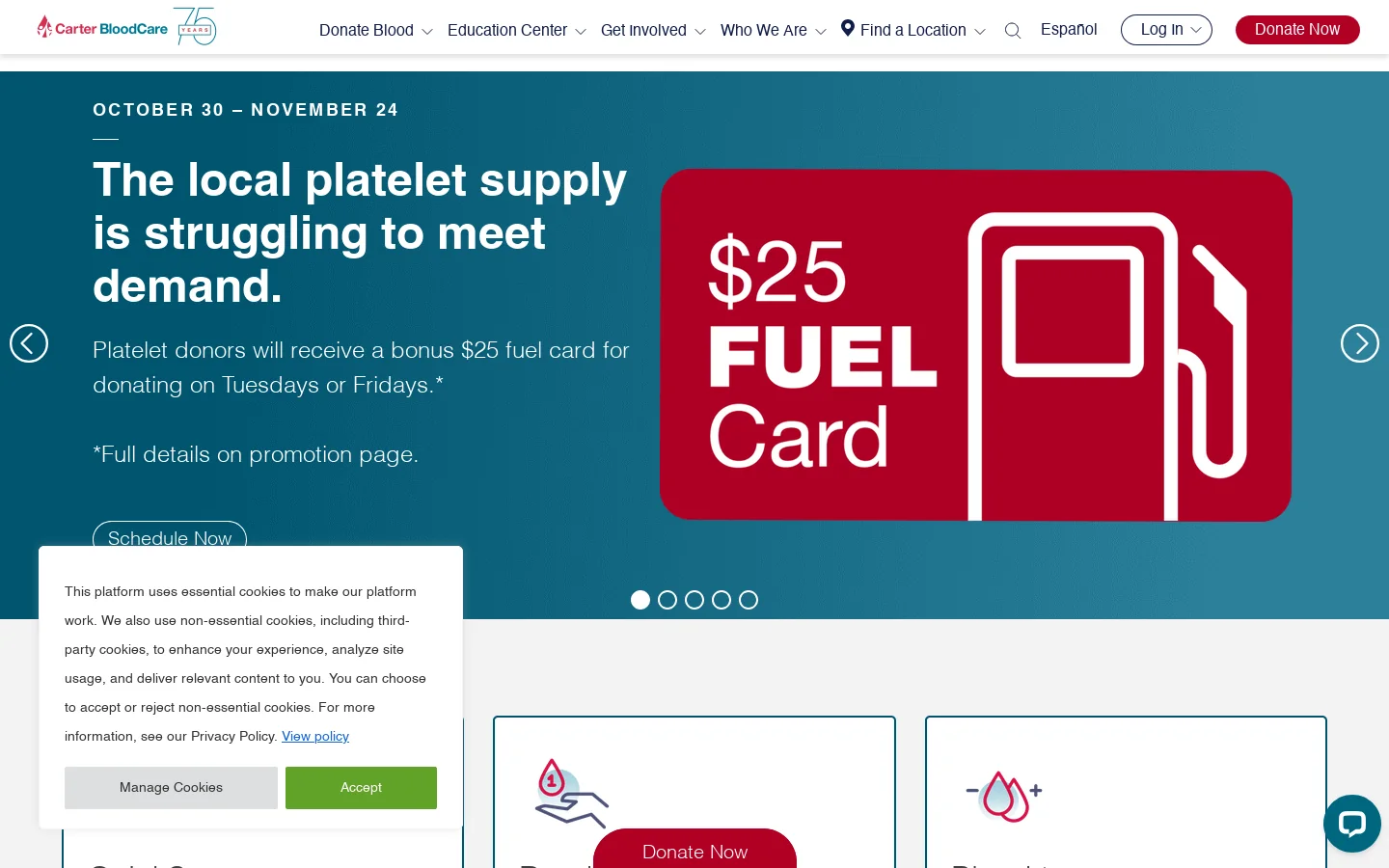 Carter BloodCare 首页截图