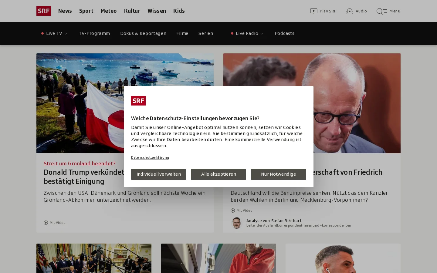 Schweizer Radio und Fernsehen (SRF) 首页截图