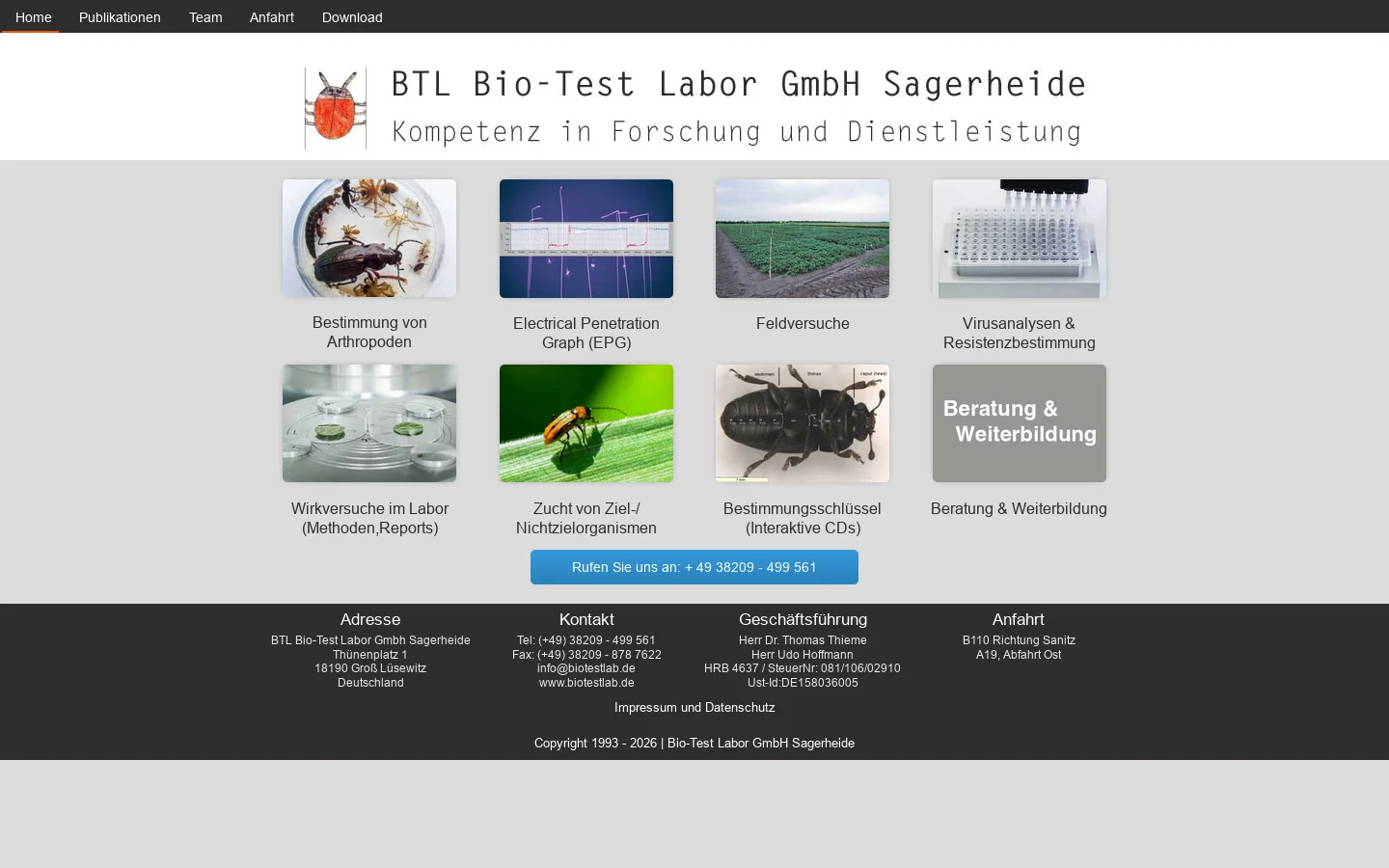 BTL Bio-Test Labor GmbH Sagerheide | Kompetenz in Dienstleistung und Forschung seit 1993 首页截图
