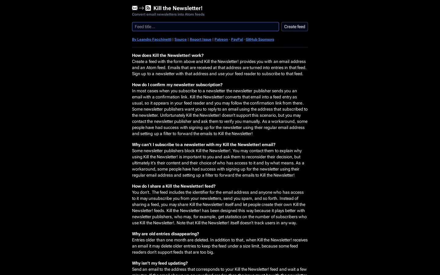 Kill the Newsletter! 首页截图