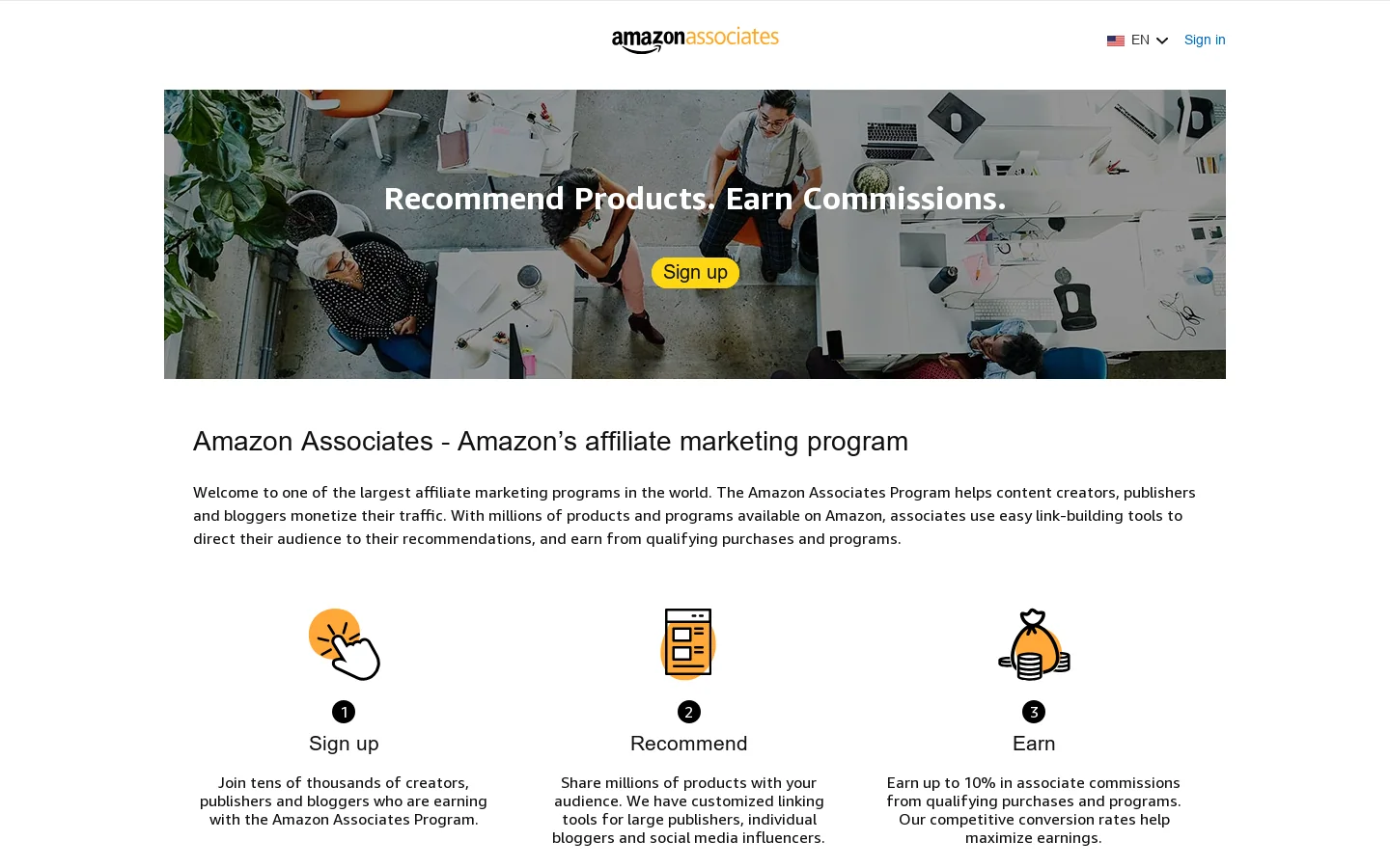 Amazon.com Associates Central 首页截图