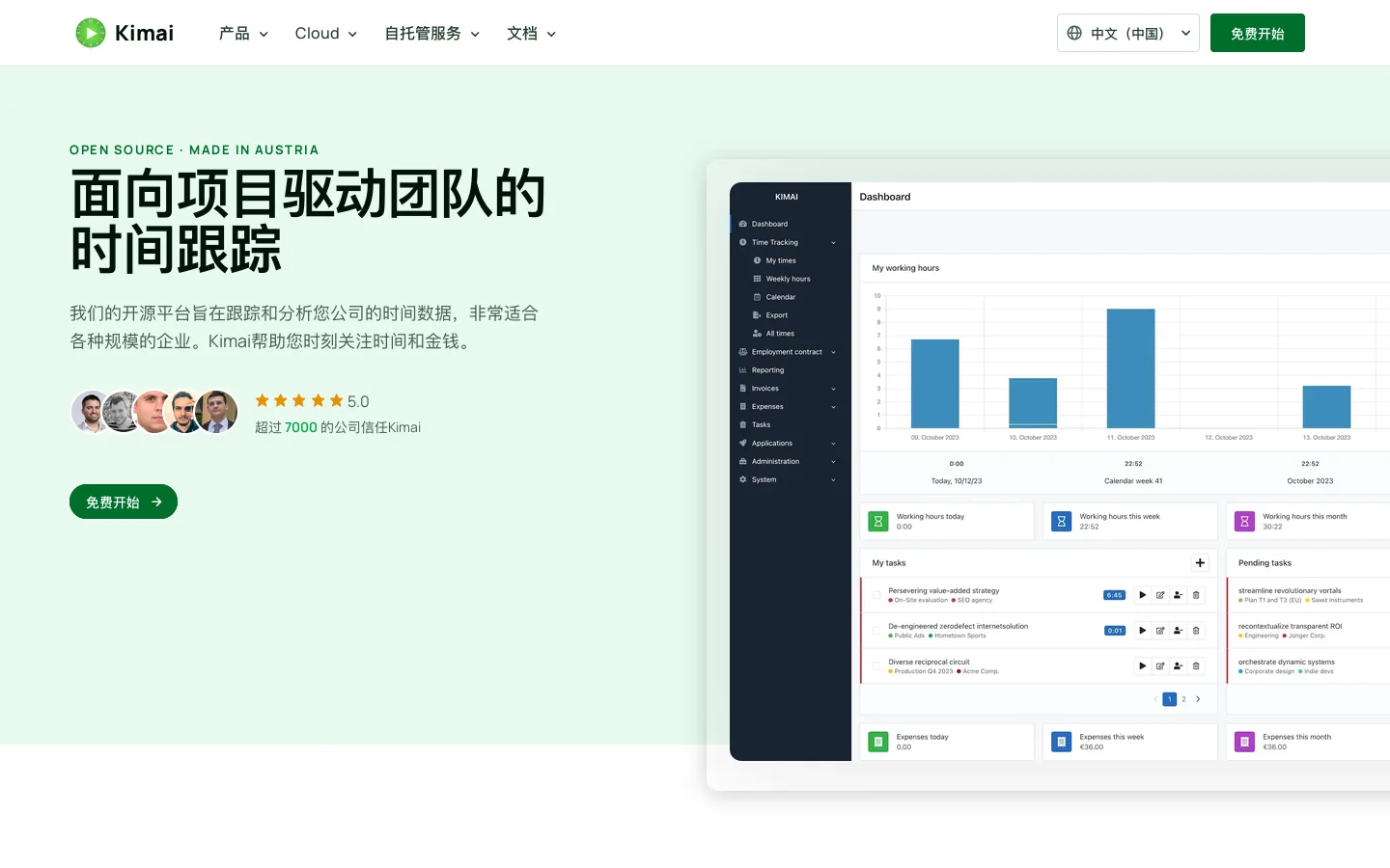 Kimai 首页截图