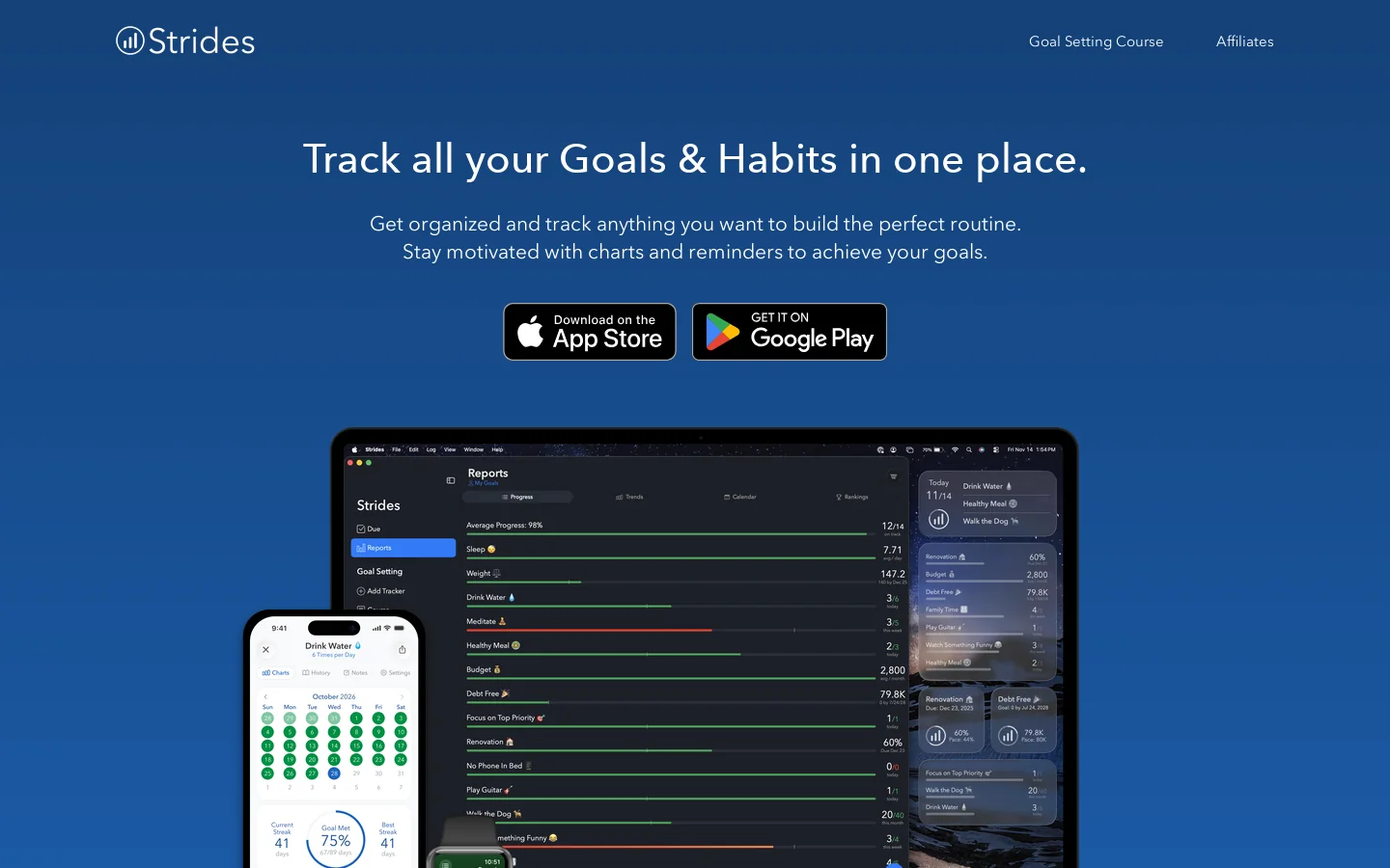Strides: Goal & Habit Tracker + SMART Goal Setting App 首页截图