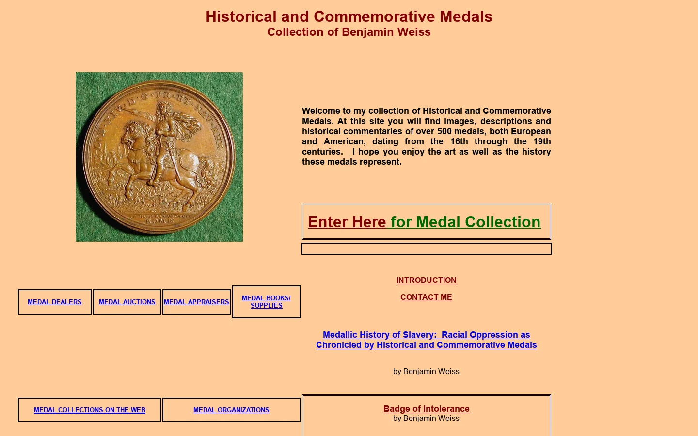 BEN WEISS COLLECTION OF HISTORICAL AND COMMEMORATIVE MEDALS 首页截图