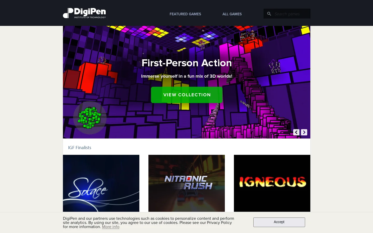 DigiPen Game Gallery 首页截图