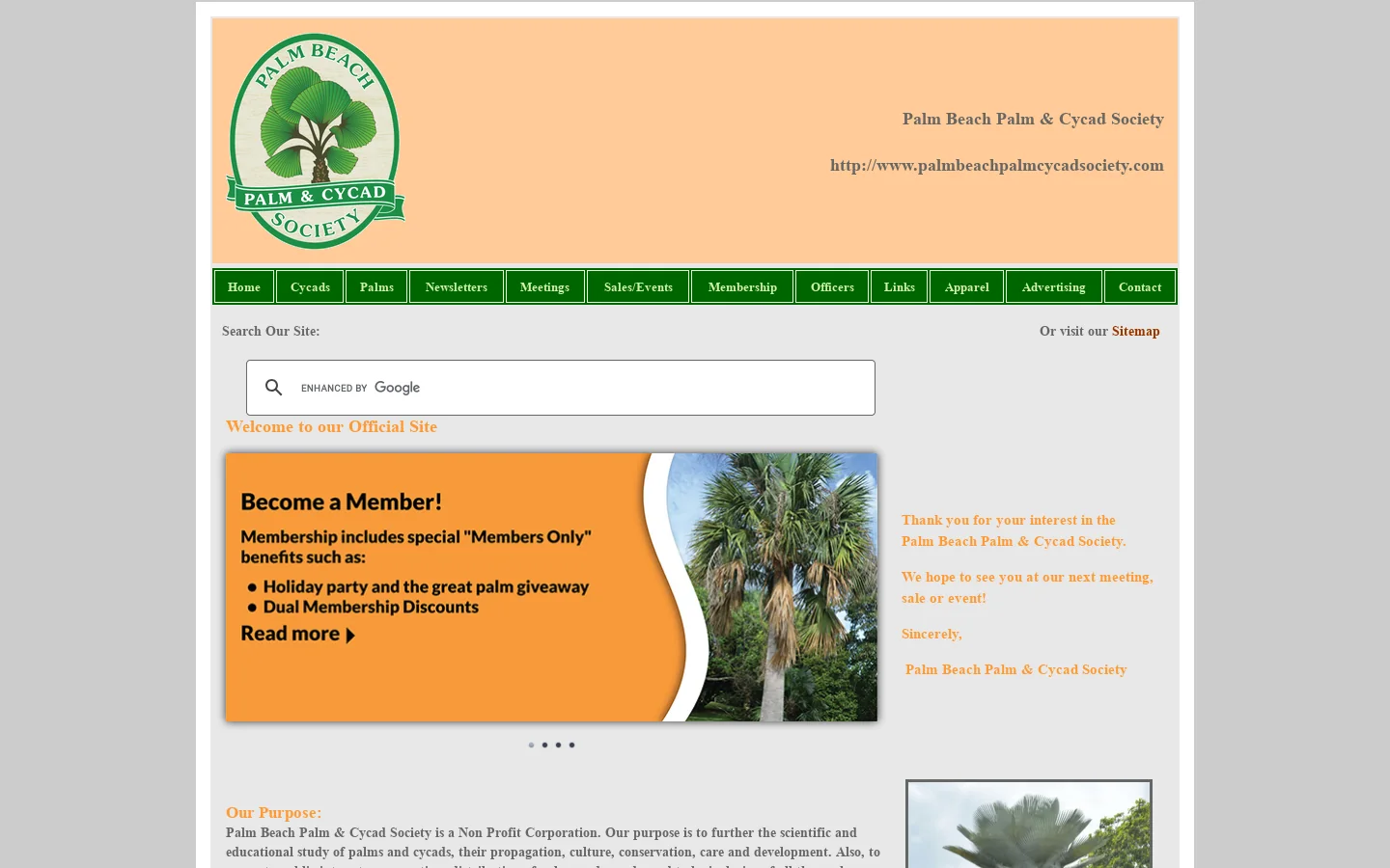 Palm Beach Palm and Cycad Society, Official Site 首页截图