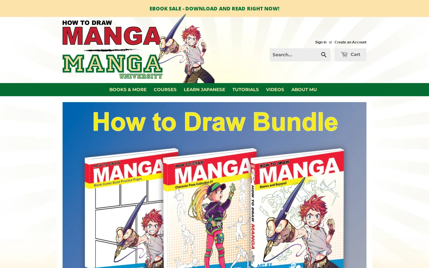 Welcome to How to Draw Manga » Manga University – MANGA UNIVERSITY CAMPUS STORE 首页截图