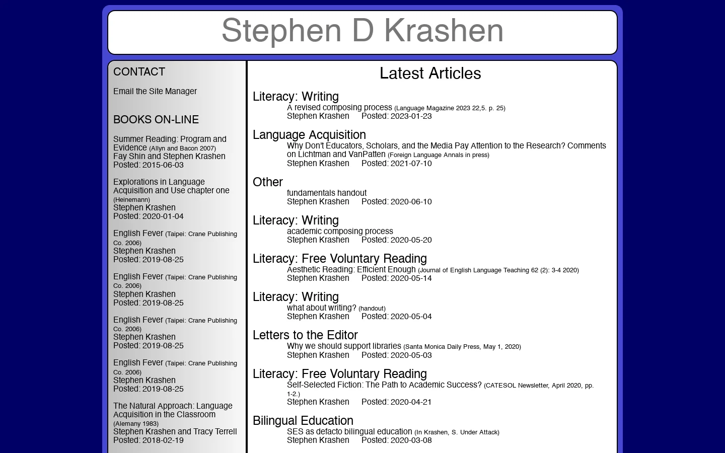 Books and Articles by Stephen D Krashen 首页截图