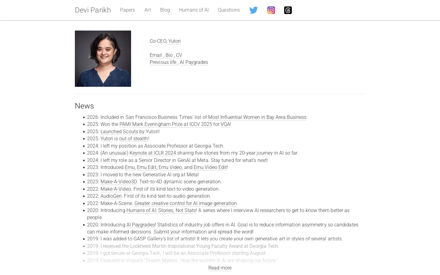 Devi Parikh 首页截图
