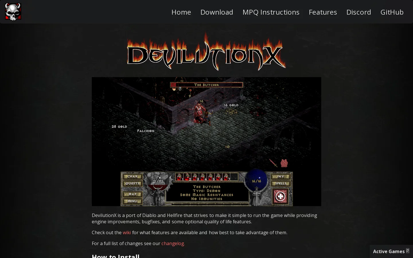 DevilutionX 首页截图