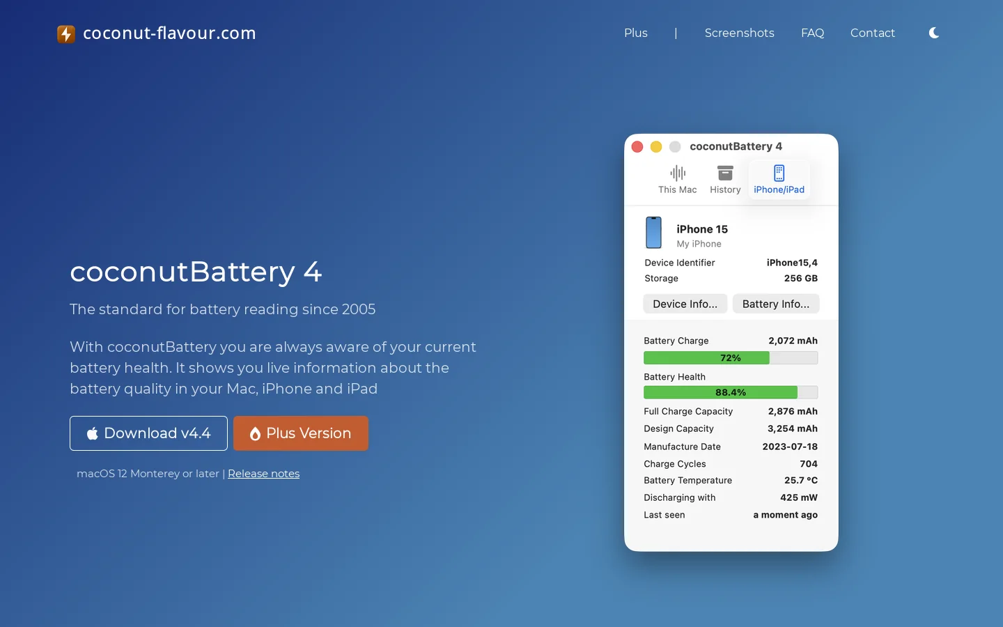coconutBattery 4 - by coconut-flavour.com 首页截图