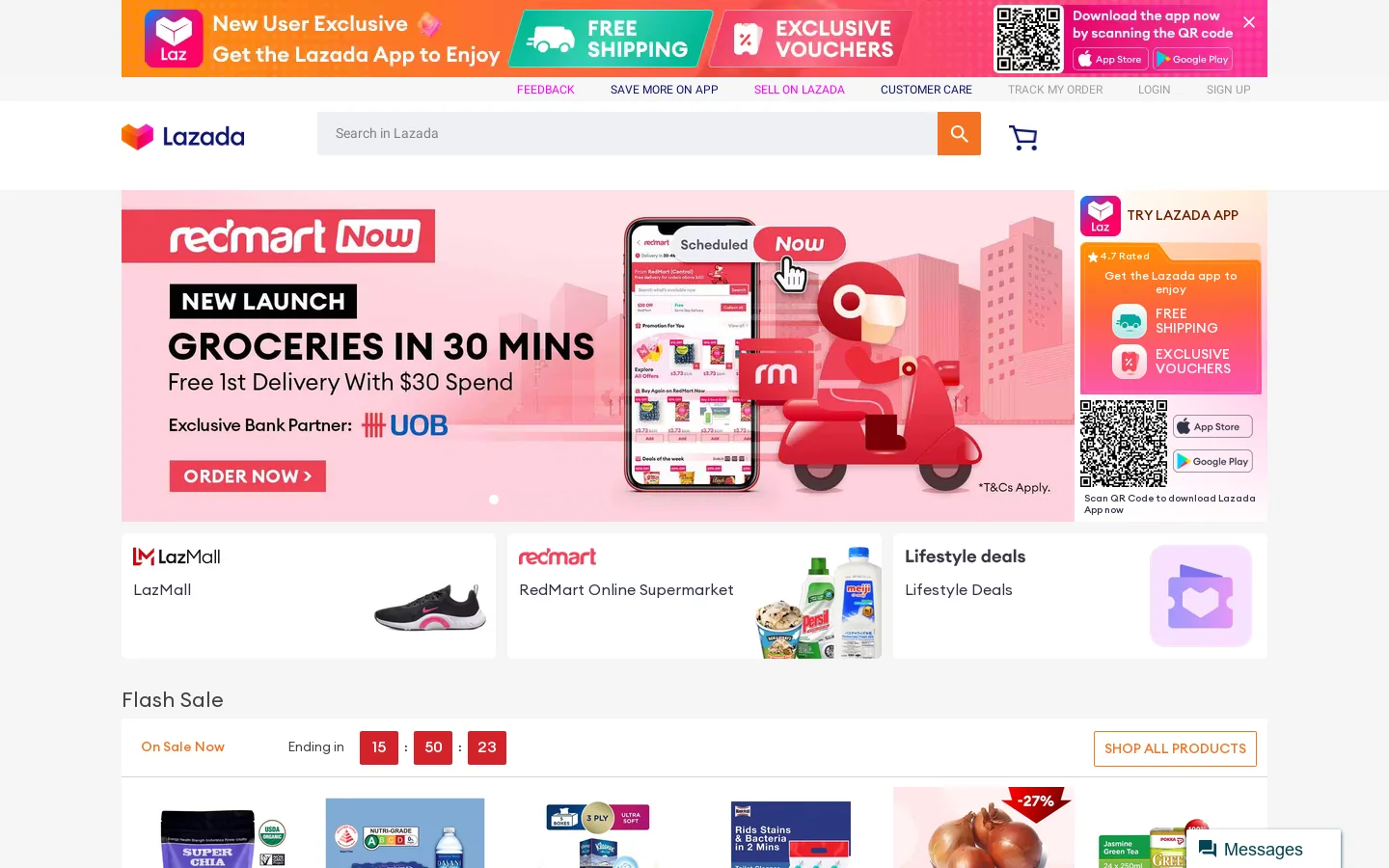 Lazada Singapore 首页截图