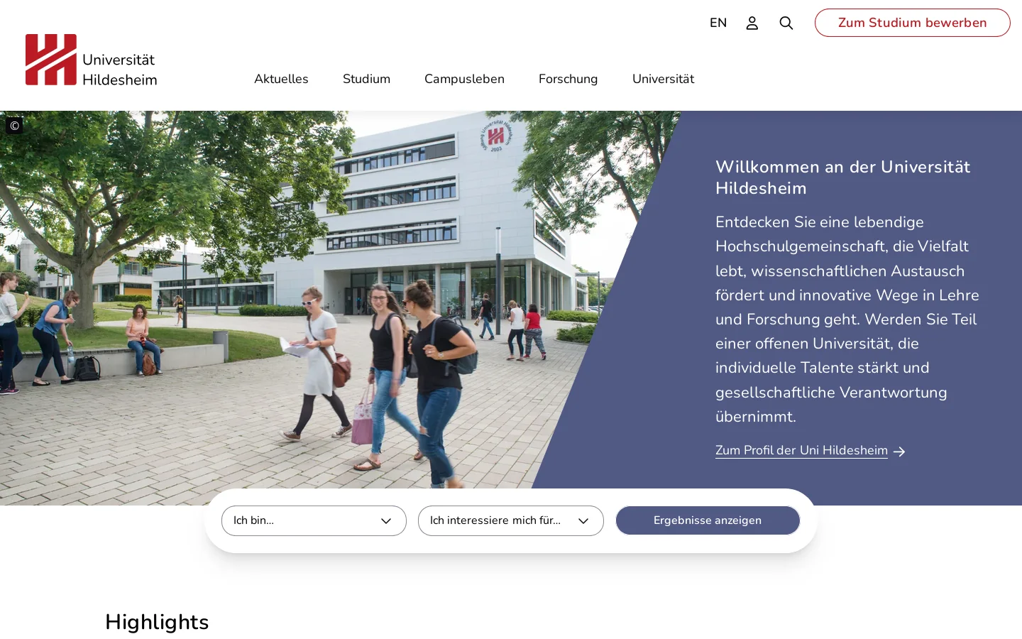 Universität Hildesheim 首页截图