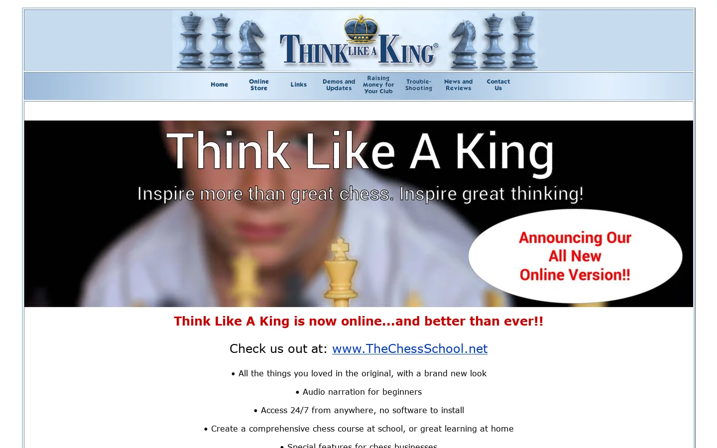 SchoolChess.com's Think Like a King School Chess Software System 首页截图