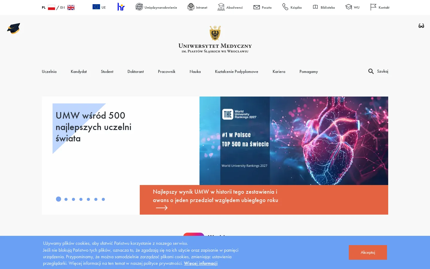 Uniwersytet Medyczny we Wrocławiu | Uniwersytet Medyczny im. Piastów Śląskich we Wrocławiu 首页截图