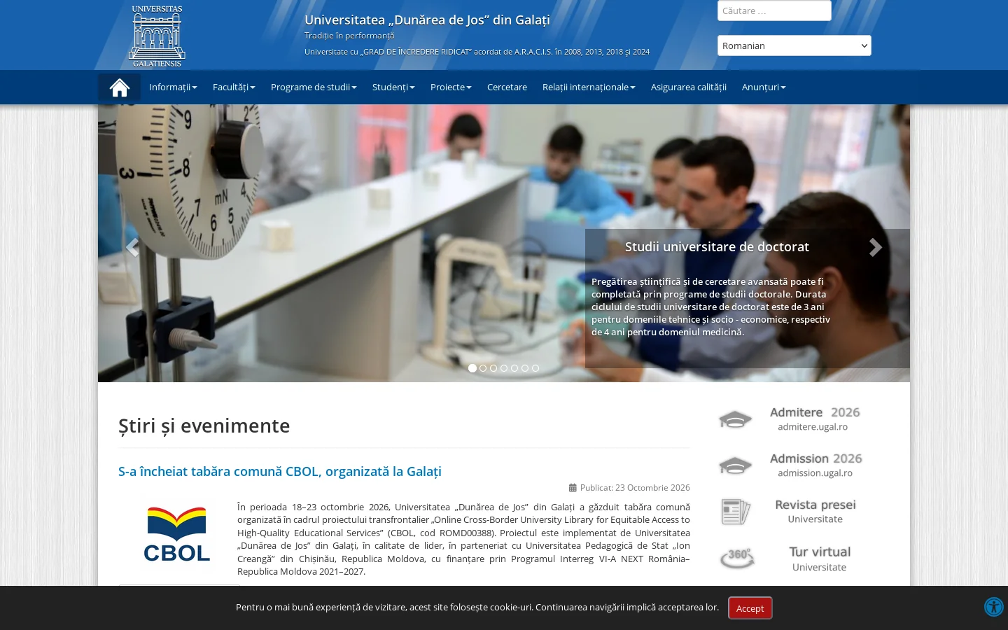 Universitatea „Dunărea de Jos” din Galați 首页截图