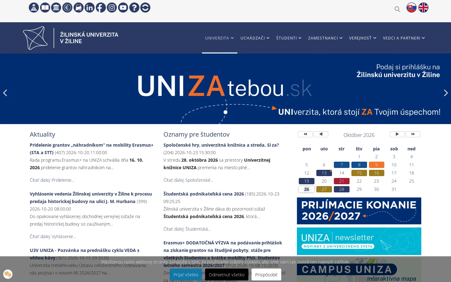 Žilinská univerzita v Žiline 首页截图
