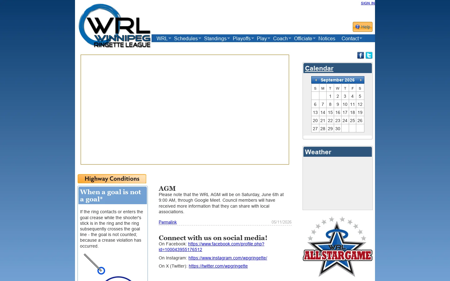 Winnipeg Ringette League 首页截图