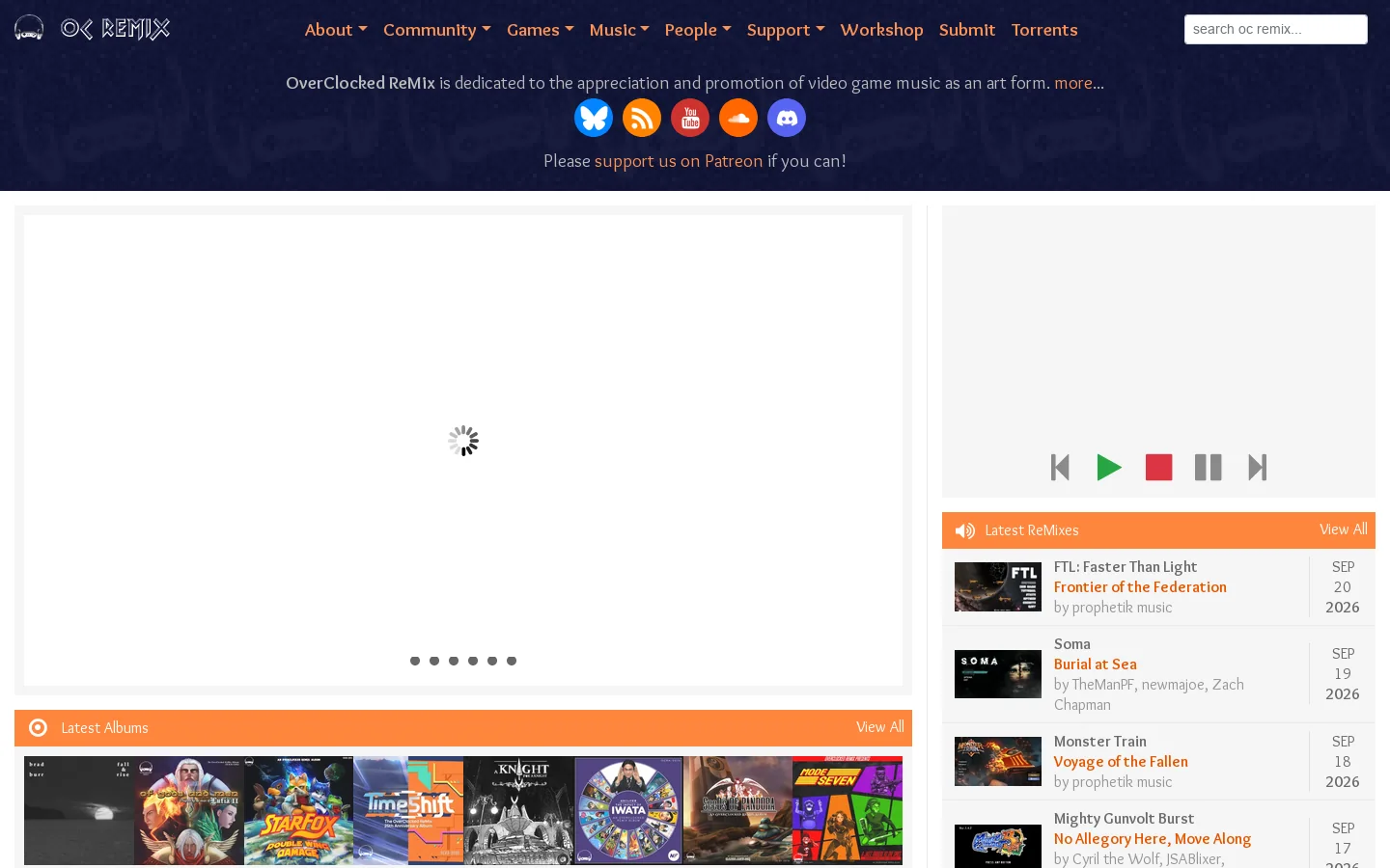 OverClocked ReMix: Video Game Music Community 首页截图