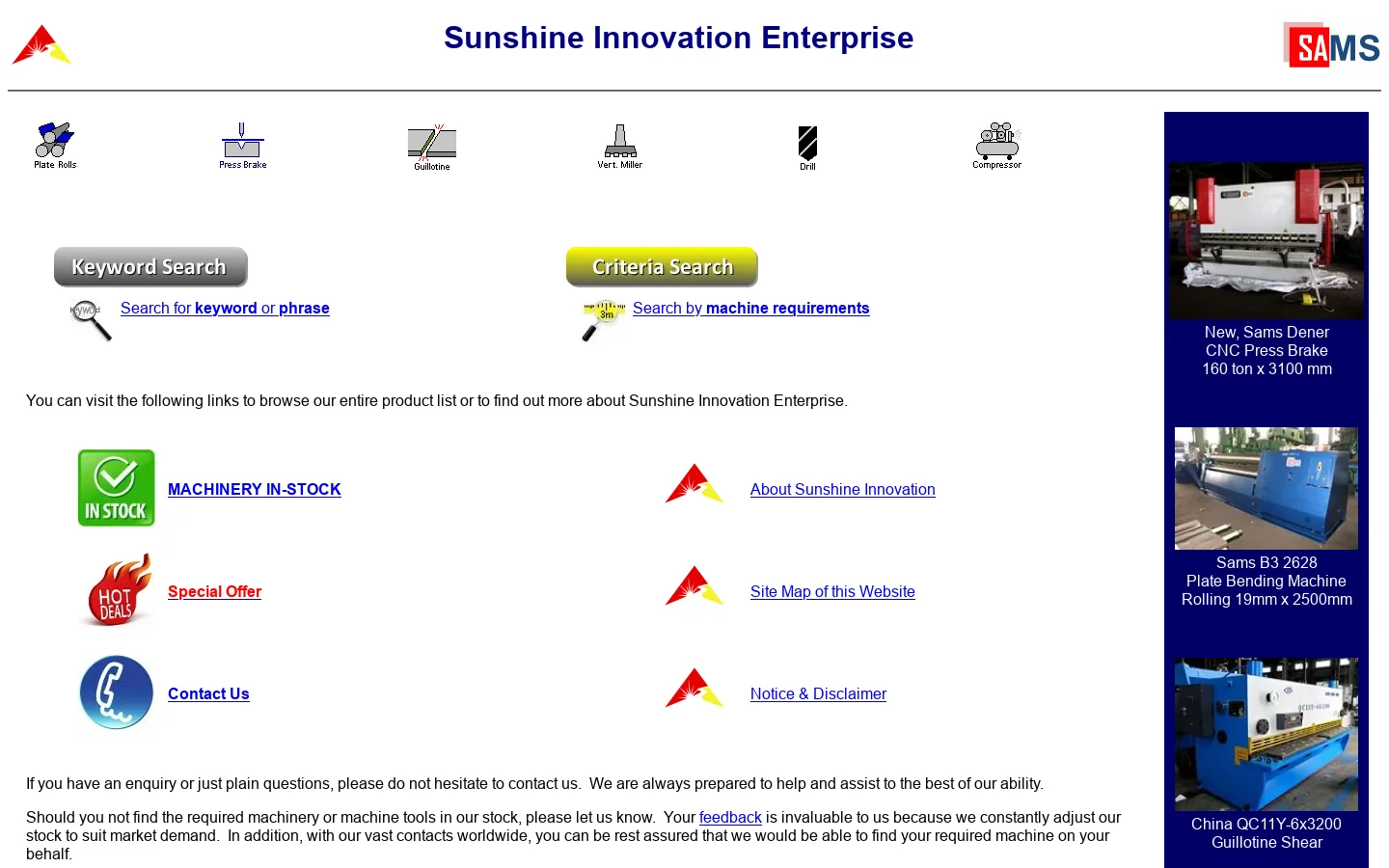 Sunshine Innovation - Machine Tools, Metalworking, Fabrication Machinery 首页截图