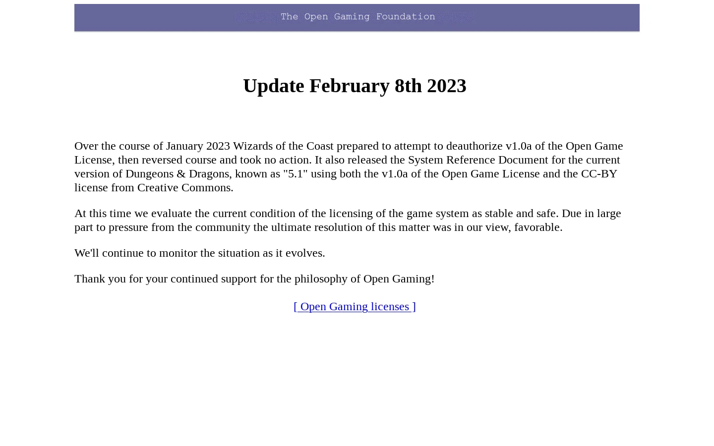 OPEN GAMING FOUNDATION 首页截图