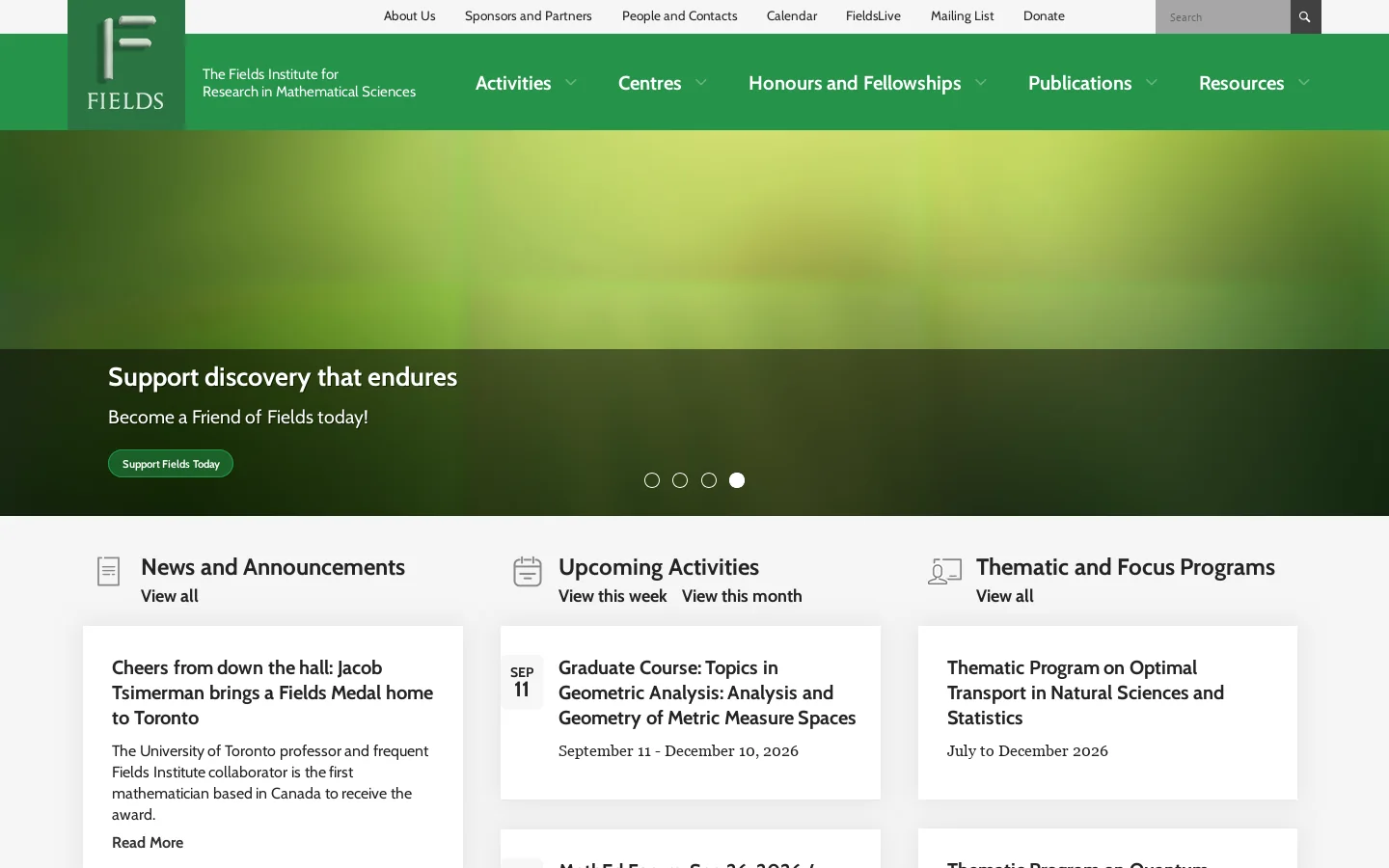 Fields Institute for Research in Mathematical Sciences 首页截图