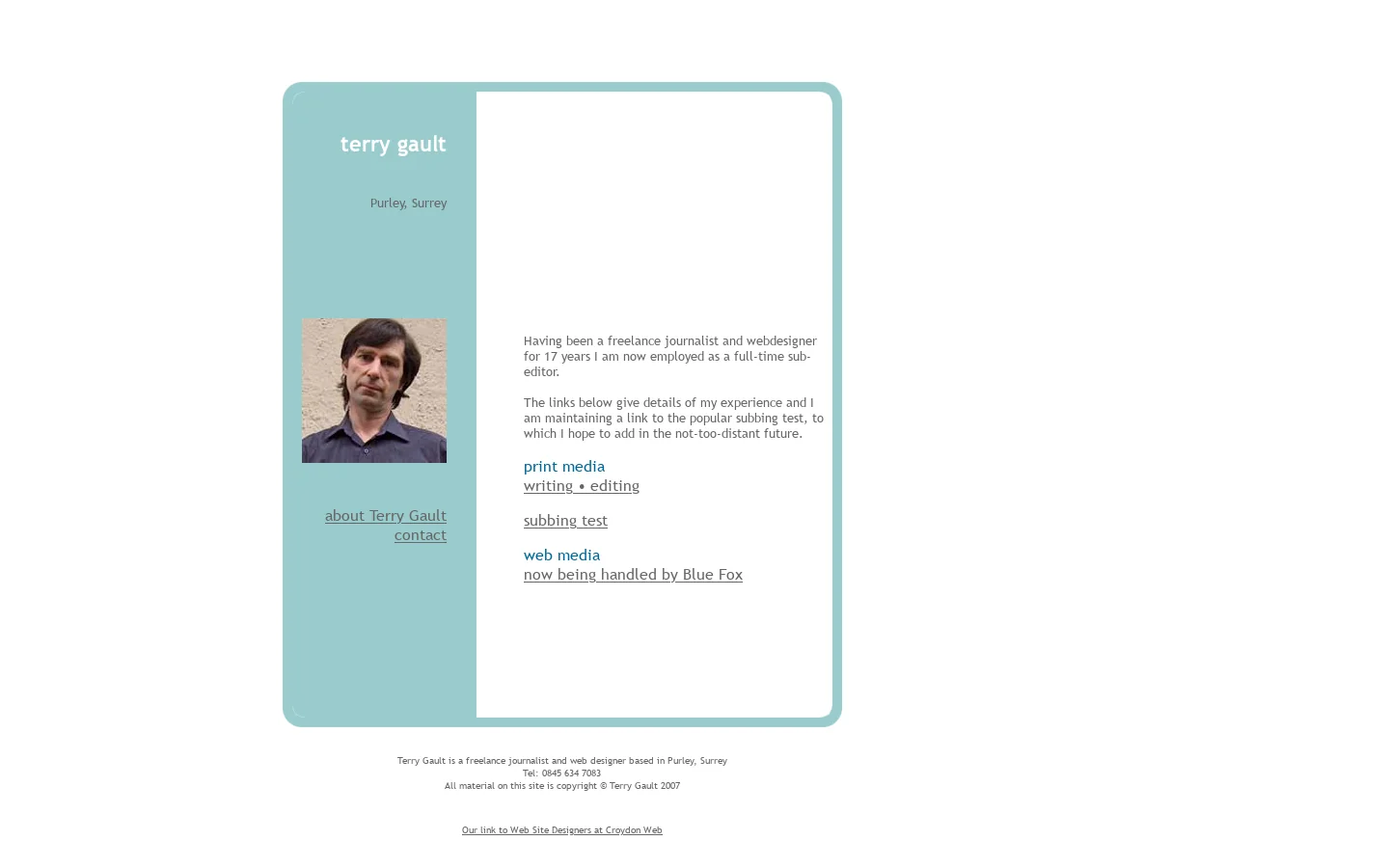 Terry Gault, journalist and web designer from Croydon, Surrey 首页截图