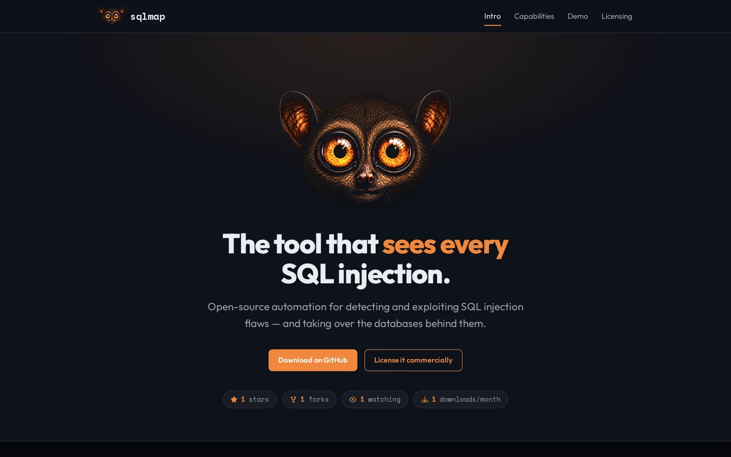 The sqlmap project has moved to http://sqlmap.org , you are being redirected.. 首页截图