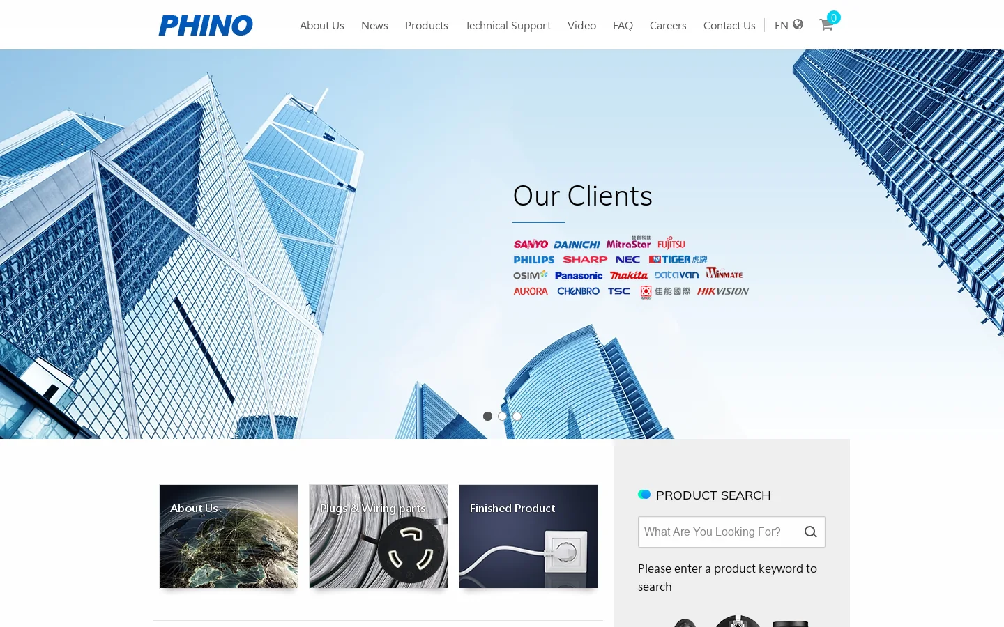 AC power cord, plugs, sockets and wire harness manufacturer Phino Electric 首页截图