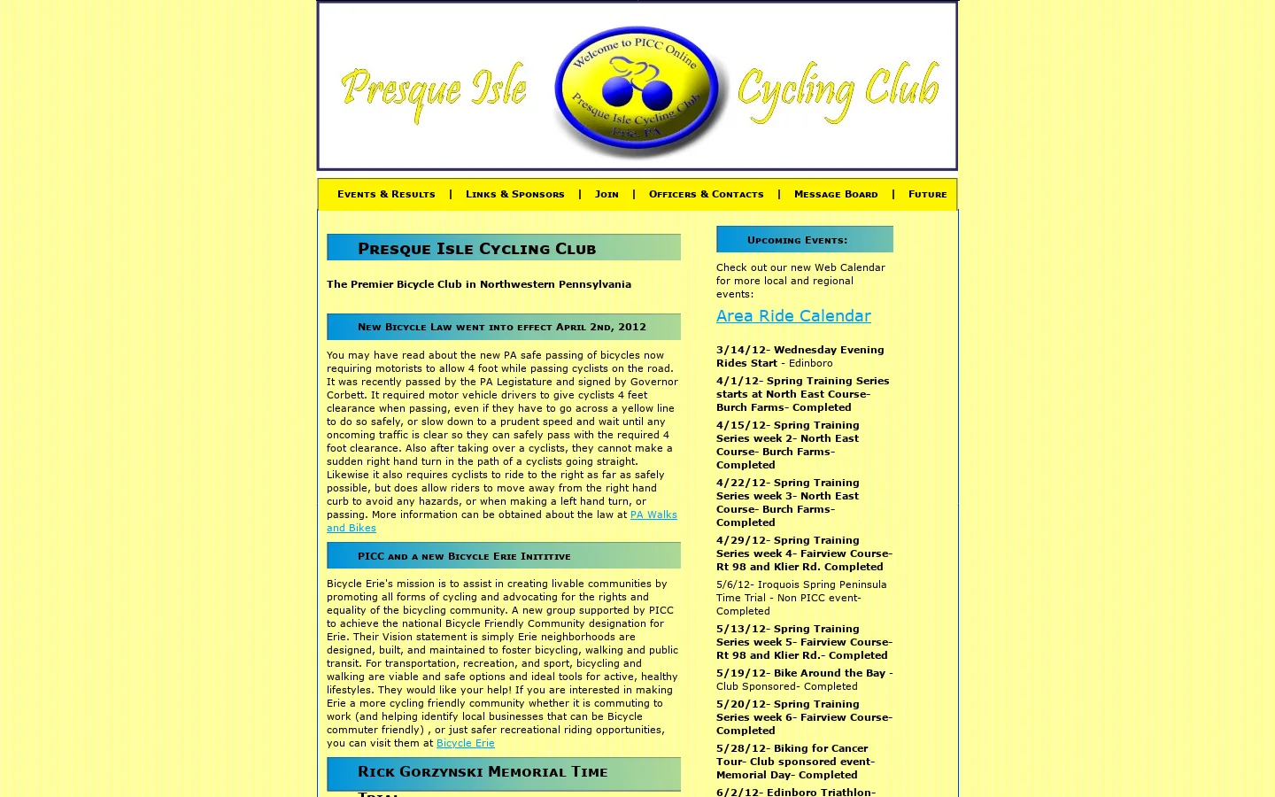 Presque Isle Cycling Club 首页截图