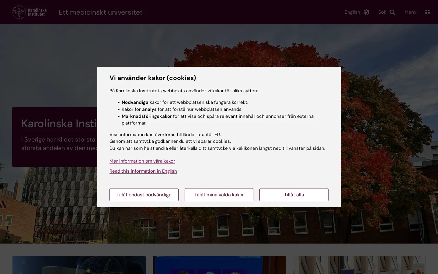Karolinska Institutet - ett medicinskt universitet 首页截图
