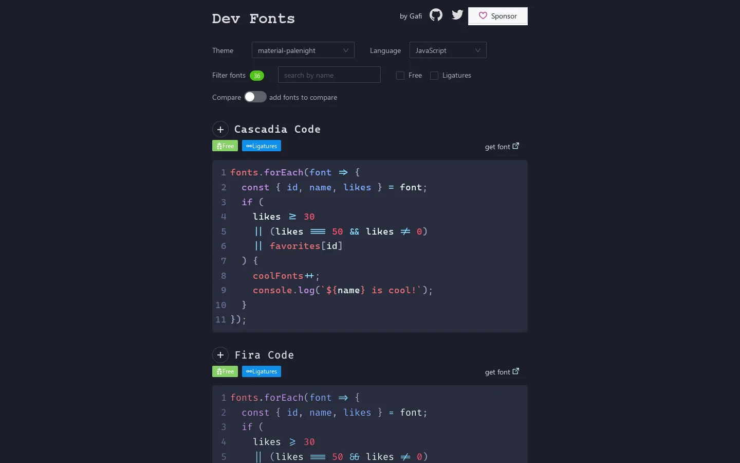 Dev Fonts 首页截图