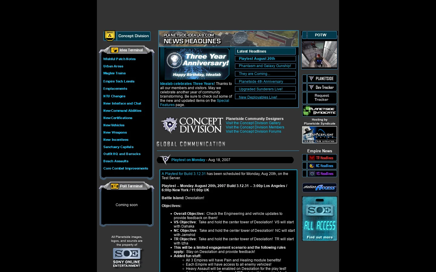 Planetside IdeaLab 首页截图