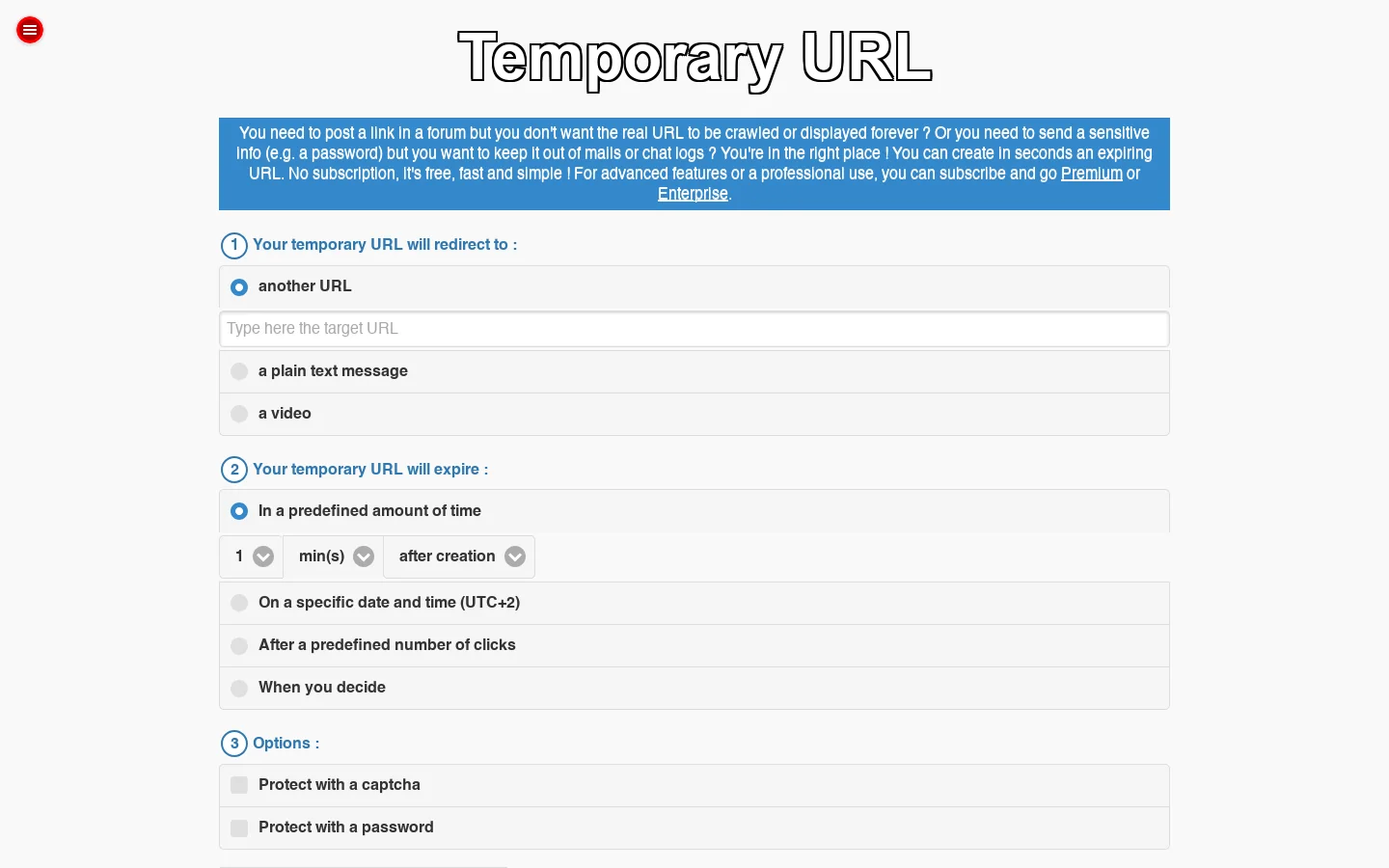 Temporary URL generator 首页截图