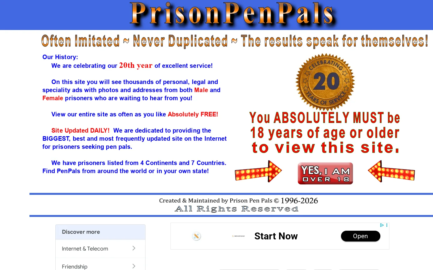 PrisonPenPals ~ Write a Prisoner Today! 首页截图