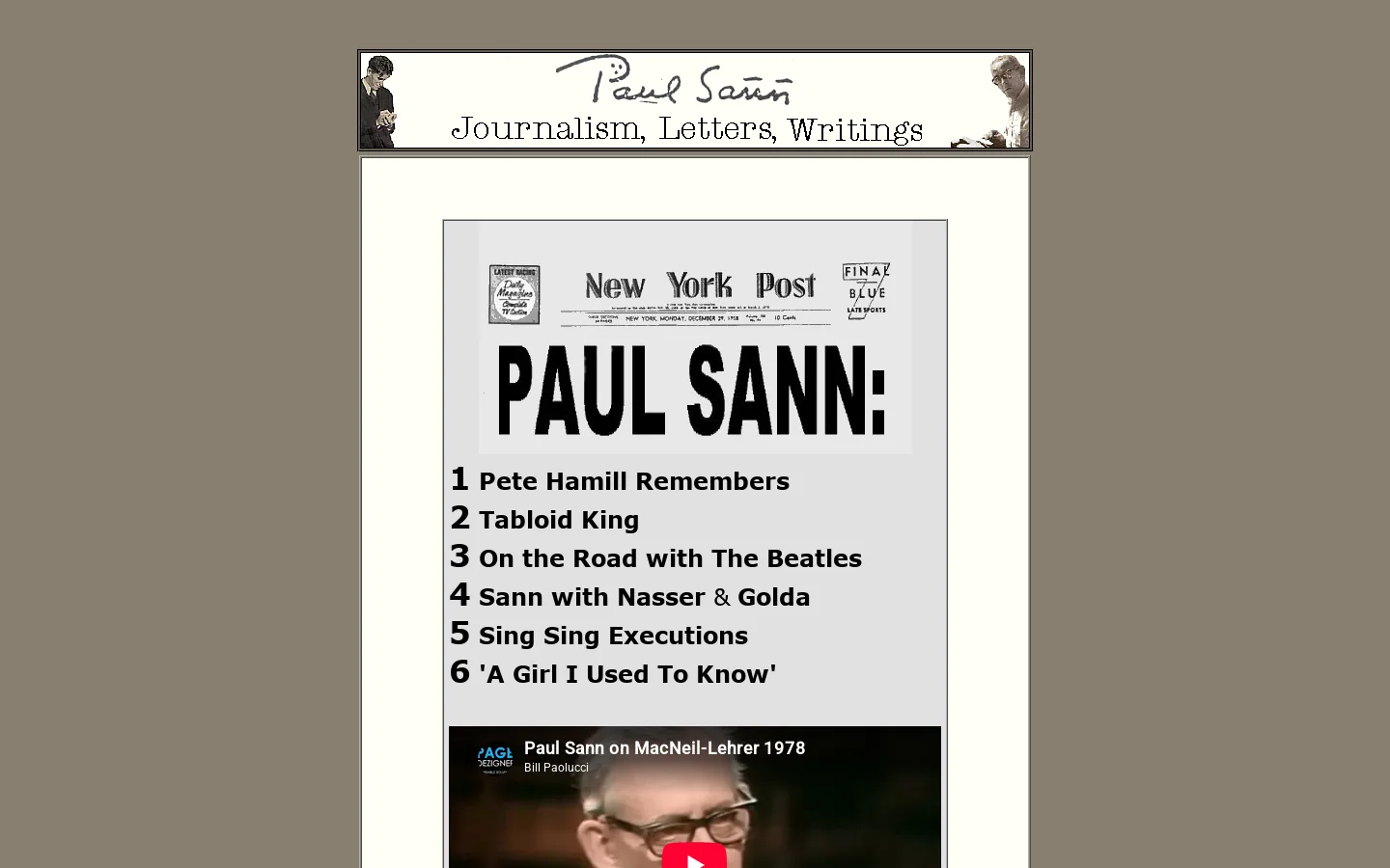 Paul Sann Journalism, Letters , Writings 首页截图
