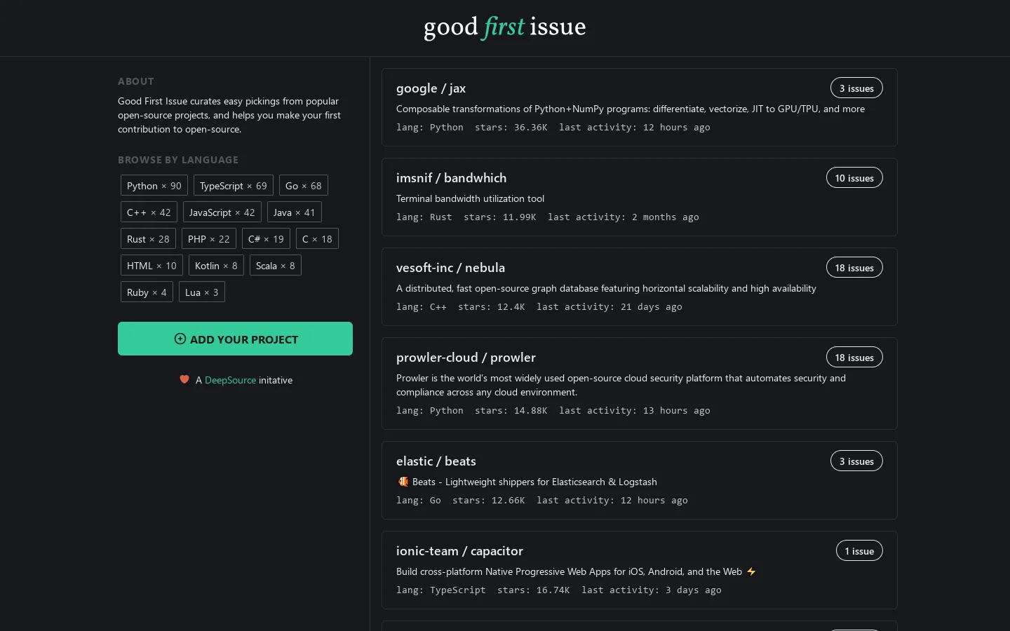 Good First Issue 首页截图