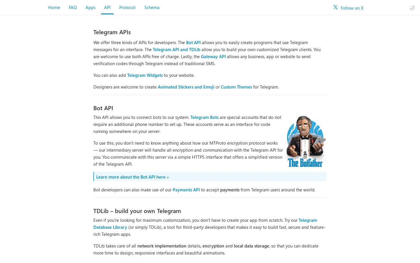 Telegram APIs 首页截图