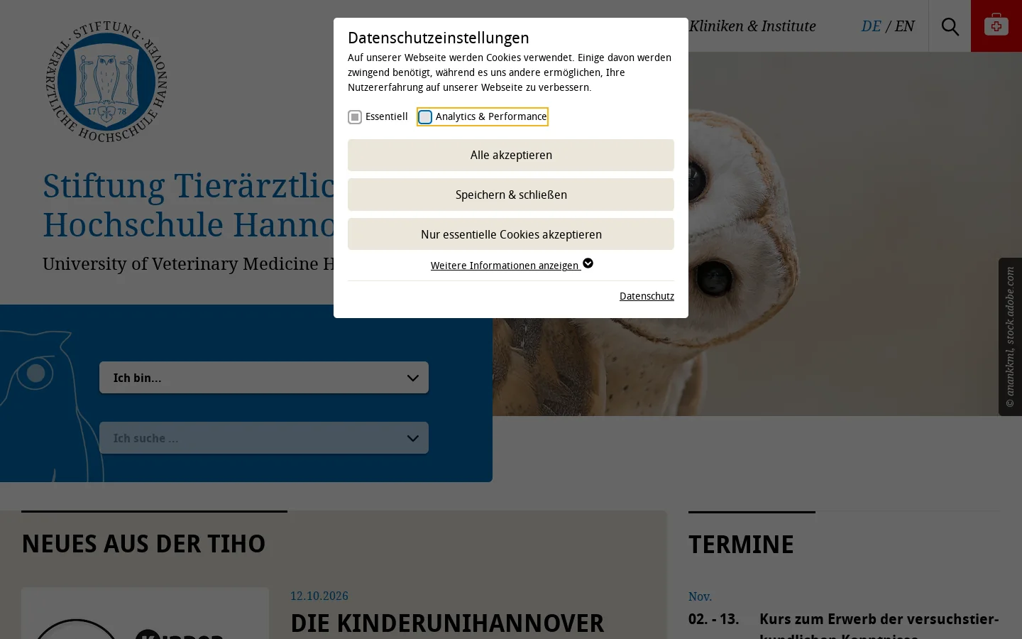 Stiftung Tierärztliche Hochschule Hannover 首页截图