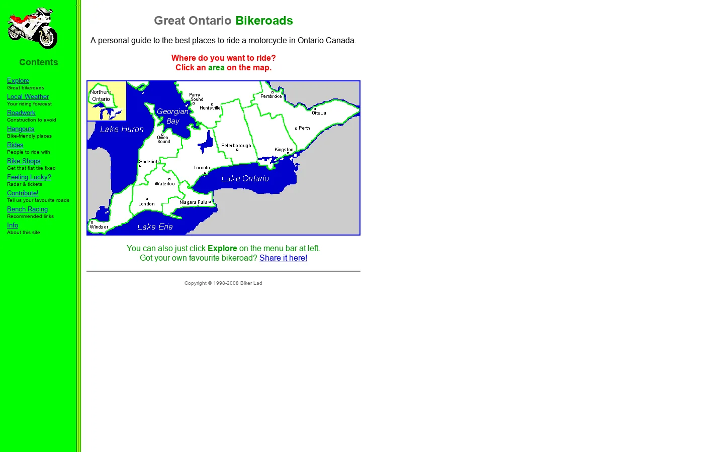 Great Ontario Bikeroads: Best motorcycle routes in Ontario 首页截图