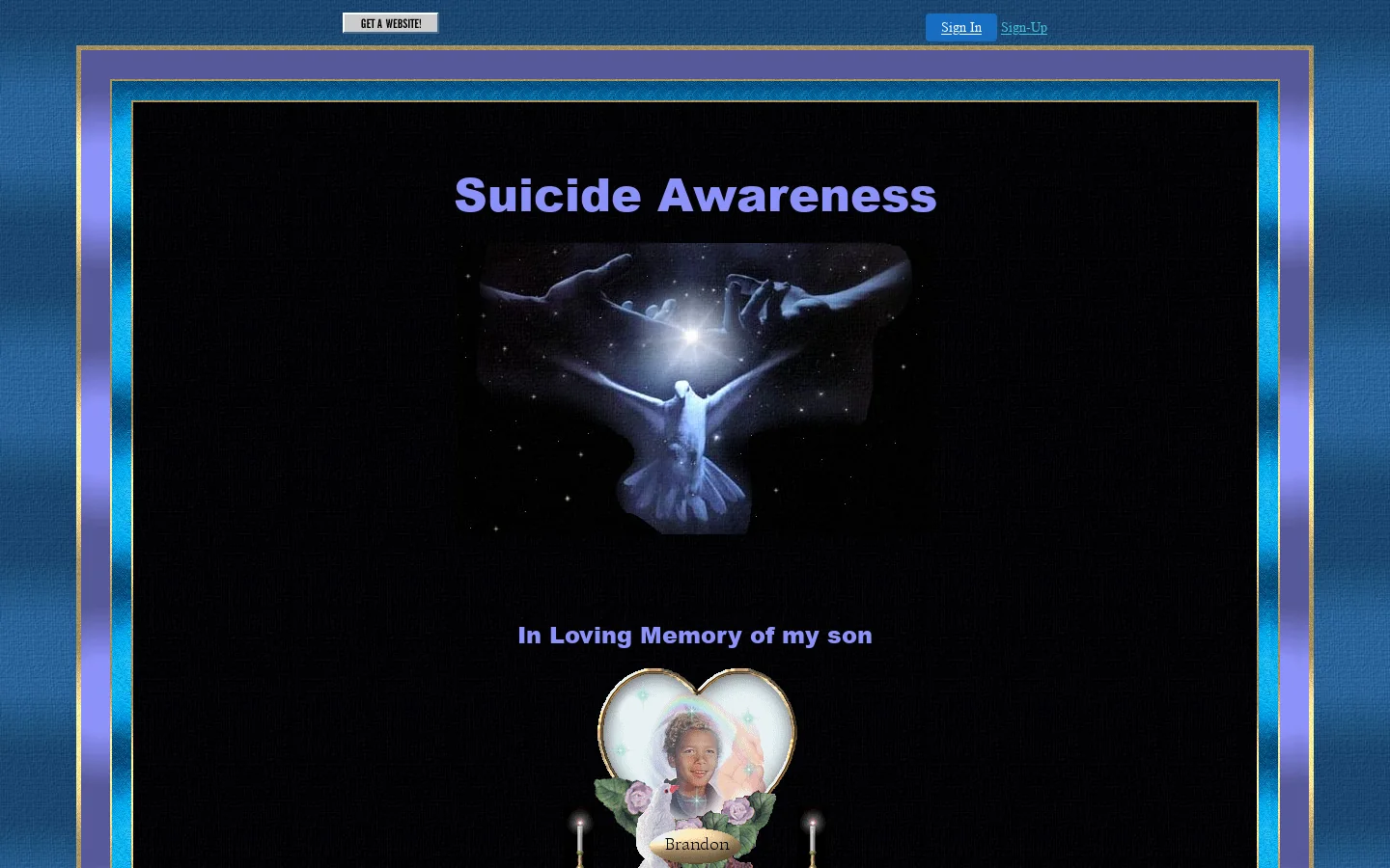 Suicide Awareness, Poems, Memorials, Information, Hotlines, Links 首页截图