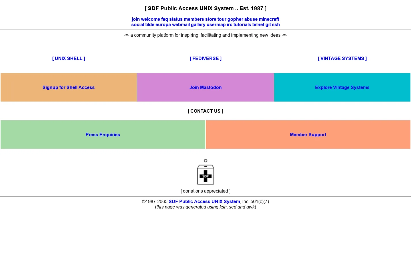 SDF Public Access UNIX System 首页截图