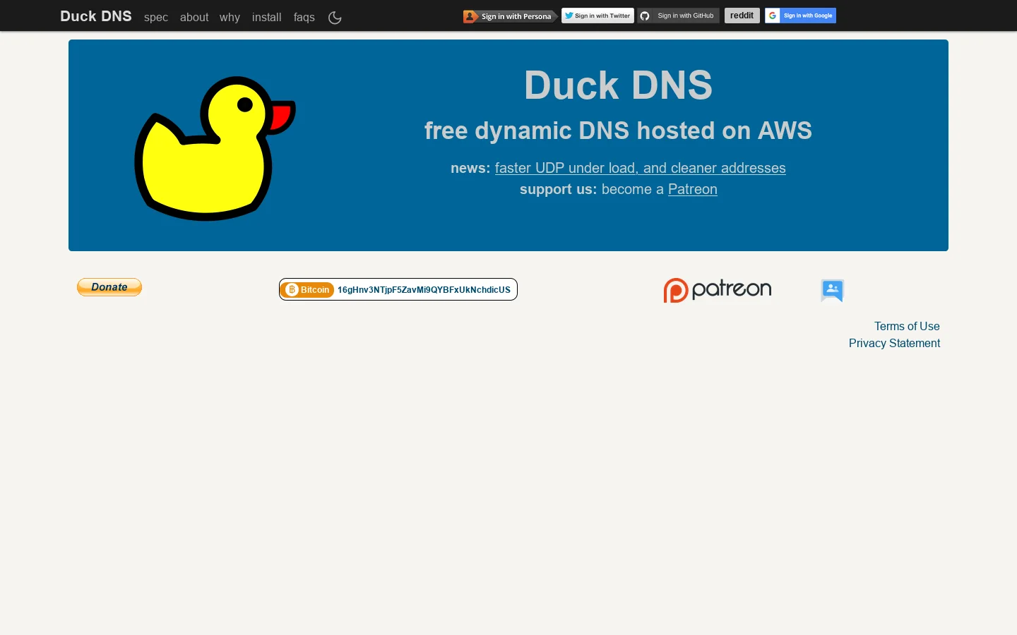 Duck DNS 首页截图